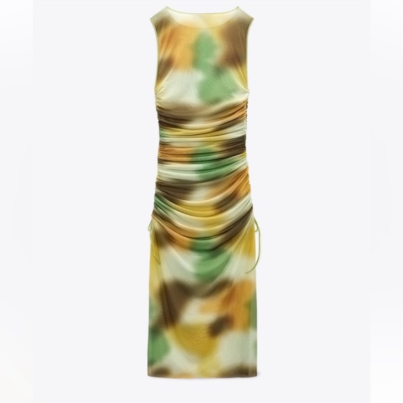 Zara Printed Tulle Dress Size L-XL NWT - Picture 3 of 11